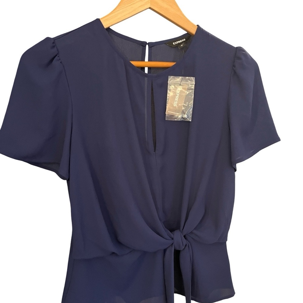 Express Deep Blue Tie-Front Blouse